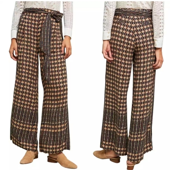 NWT Anthropologie Metzner Wide Leg Trousers Ett:twa Size 4 Geometric Belted - Picture 7 of 16
